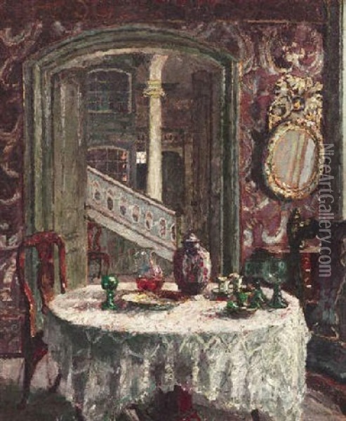 Interieur Mit Gedecktem Tisch, Schabbelhaus In Lubeck Oil Painting - August Von Brandis
