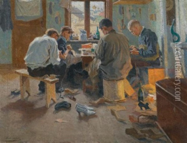 The Shoemakers Oil Painting - Arnold Borisovich Lakhovsky