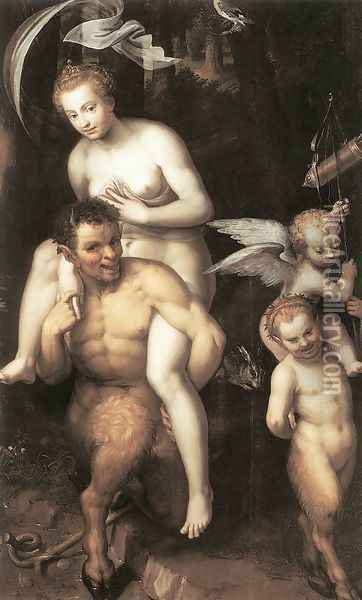 Venus Riding a Satyr 1602-08 Oil Painting - Dirck de Quade Van Ravesteyn