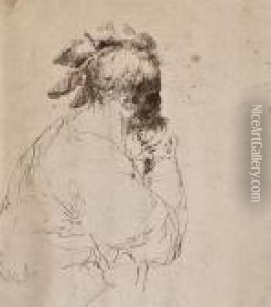 Head Of A Bearded Man In Profile Oil Painting - Guercino