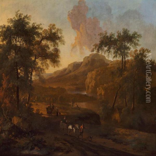 Travellers Along A River Oil Painting - Jan Wijnants