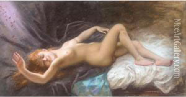 Reclining Nude Oil Painting - Ladislaus Bakalowicz