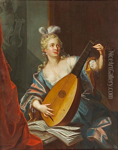 A Lady Playing A Lute Oil Painting - Emmanuel Jakob Handmann