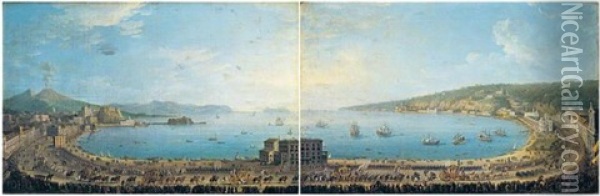 View Of The Bay Of Naples With The Royal Procession To Piedigrotta Oil Painting - Antonio Joli