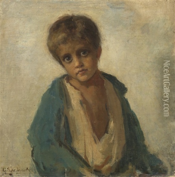 Portrait Of A Boy Oil Painting - Khariton Platonov