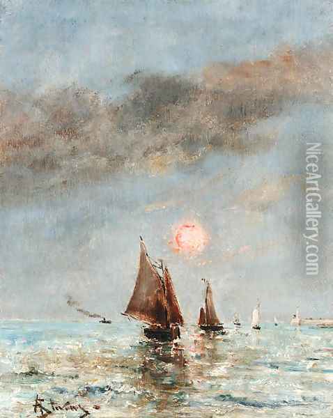 Boats at dusk Oil Painting - Alfred Stevens