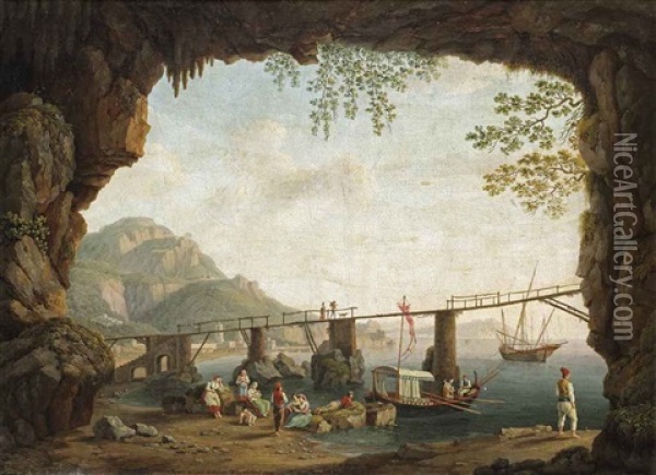 A Majura Nel Golfo Di Salerno: View From The Grotta Dell'annunziata In Maiori Oil Painting - Jacob Philipp Hackert