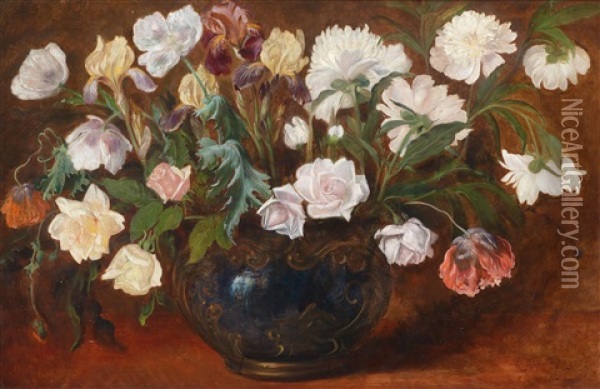 Roses In A Vase Oil Painting - Ludwig Adam Kunz
