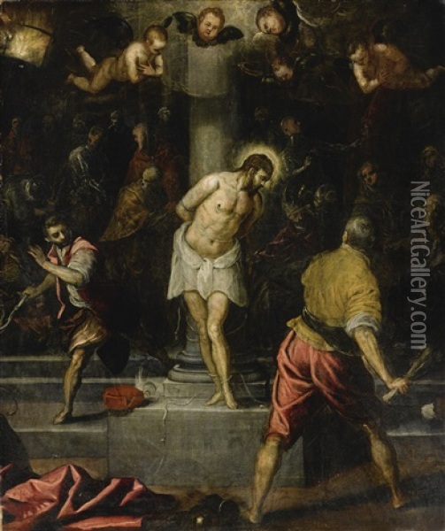 The Flagellation Of Christ Oil Painting - Domenico Tintoretto