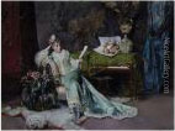 Reading The Love Letter Oil Painting - Rogelio Egusquiza Y Barrena