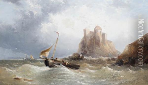 A Breezy Day Off The Normandy Coast Oil Painting - James Webb