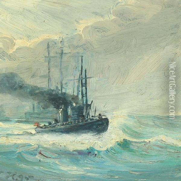 Ships In High Seas Oil Painting - Viggo Helsted