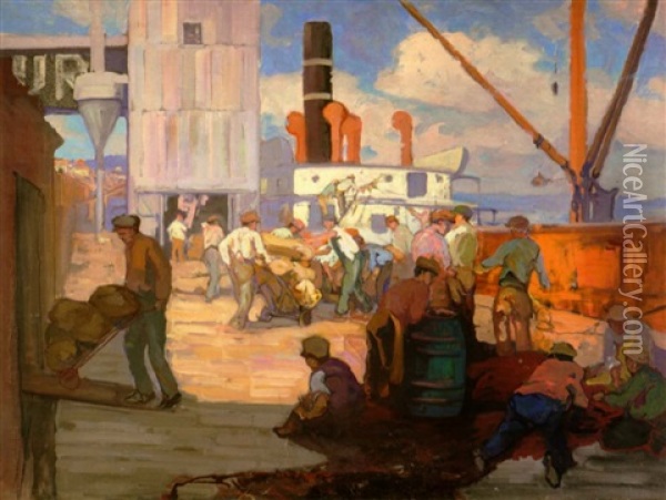 The Docks At San Pedro Oil Painting - Franz Arthur Bischoff