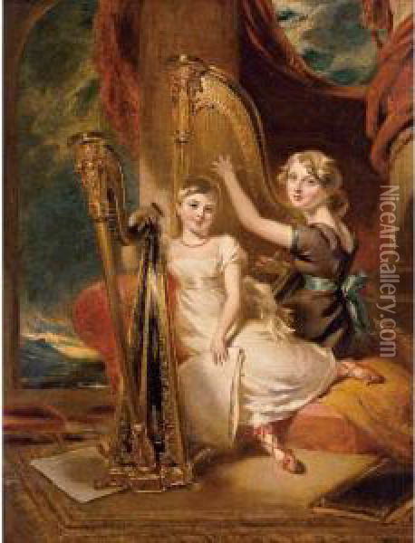 Portrait Of Louisa And Eliza Sharpe Oil Painting - George Henry Harlow