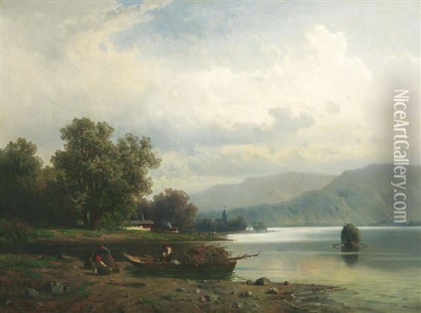 Am Chiemsee Oil Painting - August Eduard Schliecker