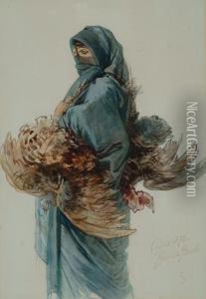 An Egyptian Woman Carrying A Brace Of Chickens Oil Painting - Guido Bach