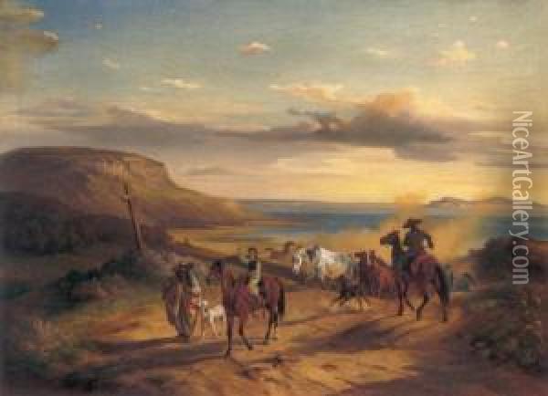 Kroatische Pferdezuchter (croatian Horsemen) Oil Painting - Eugen Adam