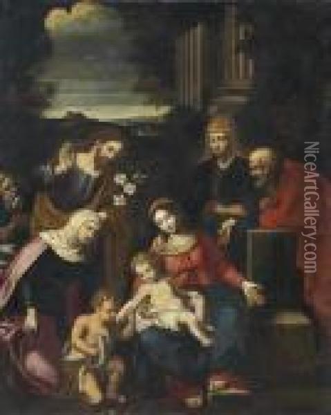 La Vierge A L'enfant Entouree De Saints Oil Painting - Nicolas Mignard