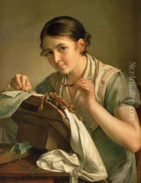 The Lacemaker, 1823 Oil Painting - Vasili Andreevich Tropinin