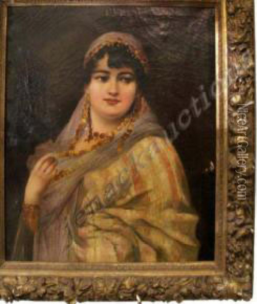 Portrait Of Amiddle Eastern Beauty Oil Painting - Pedretti Vittore