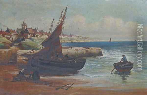 Mending the nets on the Scottish coast Oil Painting - Alexander Young