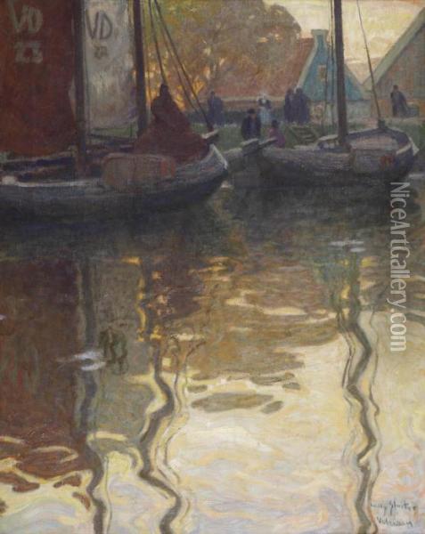 Herfstochtend Aan De Haven; The Harbour Of Volendam Oil Painting - Willy Sluyters