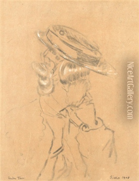 Study Of A Girl In A Straw Boater Oil Painting - Walter Sickert