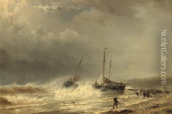 Shipping Near The Coast Oil Painting - Johan Hendrik Meyer