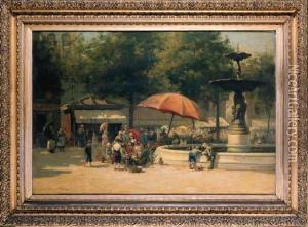 The Flower Market, Grenville, France Oil Painting - Edward Aubrey Hunt