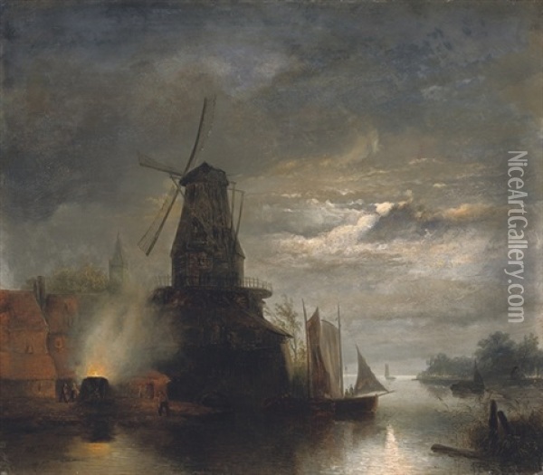 Moulin Et Scierie, Hollande Oil Painting - Johan Barthold Jongkind