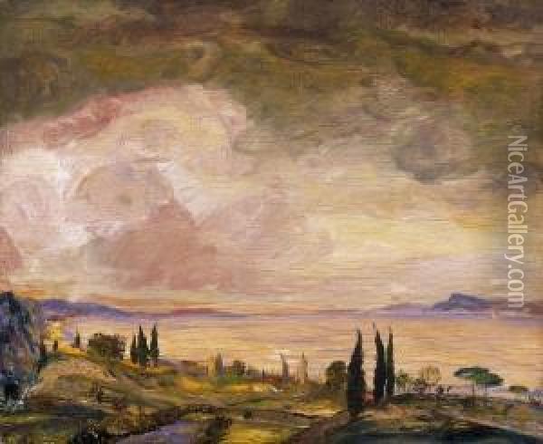 Wiew Of Balaton Oil Painting - Gusztav Mannheimer