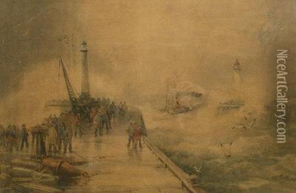 Steam Tug Returning To Whitby Harbour Oil Painting - Frederick William Booty