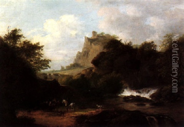 A River Landscape With Travellers Oil Painting - Jacob De Heusch