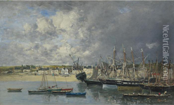 Bateaux A L'ancre Dans Le Port Oil Painting - Eugene Boudin