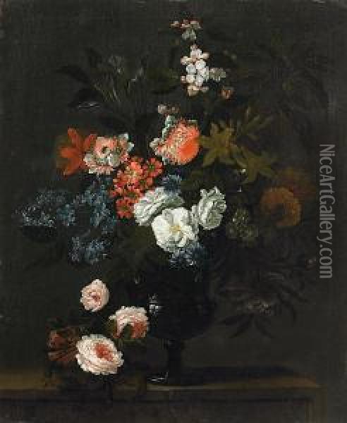Stillleben Mit Blumen In Einer Glasvase Oil Painting - Antoine Monnoyer
