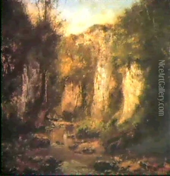 Falaise Dans Un Paysage (landschaft Mit Steilfelsen) Oil Painting - Gustave Courbet