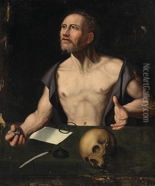 Saint Jerome In His Study Oil Painting - Joos Van Cleve