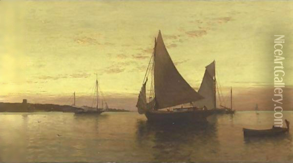 Sailboats At Sundown Oil Painting - Alfred Thompson Bricher