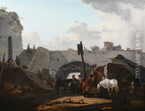 Halte De Cavalier Pres D'un Pont Oil Painting - Claude Michel Hamon Duplessis