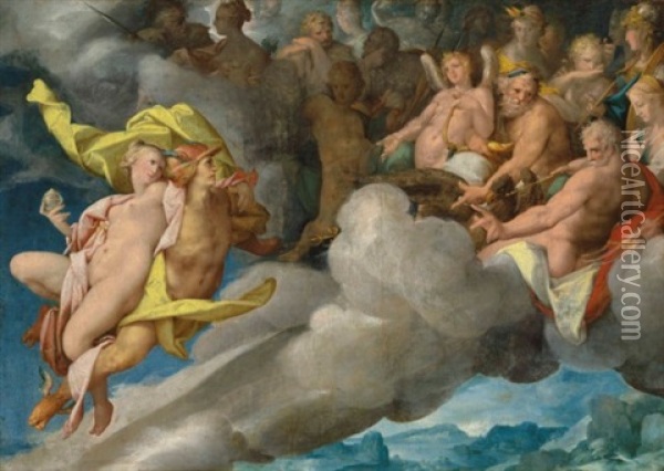 Mercury Carrying Psyche To Mount Olympus Oil Painting - Bartholomaeus Spranger