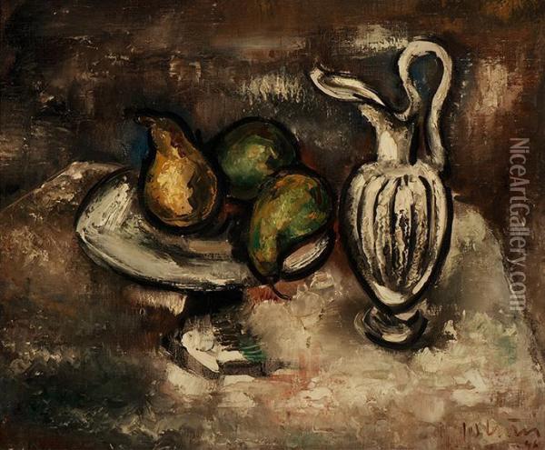 Still Life With A White Jug And Fruit On A Dish Oil Painting - Jos Croin
