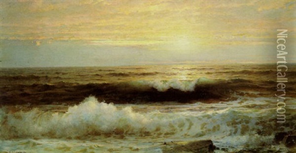 An Orange Sunset Waning Low Oil Painting - William Trost Richards