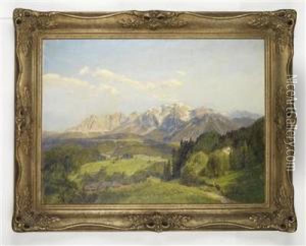 Landschaft Mit Bauernhauser Im Hintergrundder Wilde Kaiser Oil Painting - Konrad Petrides
