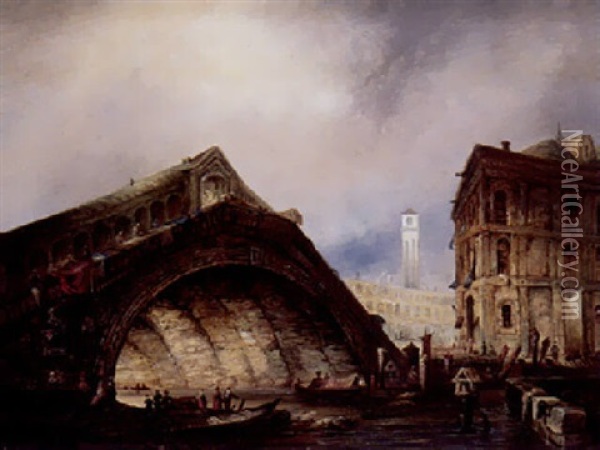Le Pont Du Rialto A Venise Oil Painting - Edward Pritchett