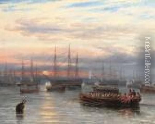 Sunrise In The Baltic Off Cronstadt Oil Painting - John Wilson Carmichael