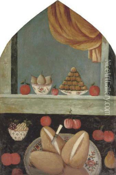 Still Life With Melons Oil Painting - Mirza Baba
