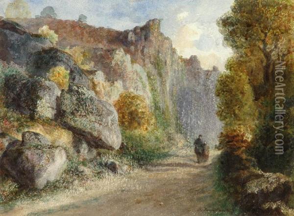 Pejzaz Z Droga U Podnoza Skal - Dolina Cousin Pod Avallon (?), [ok. 1871?] Oil Painting - Teofil Kwiatkowski