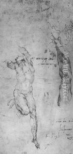 Male Nude Arm Bearded Man Oil Painting - Michelangelo Buonarroti