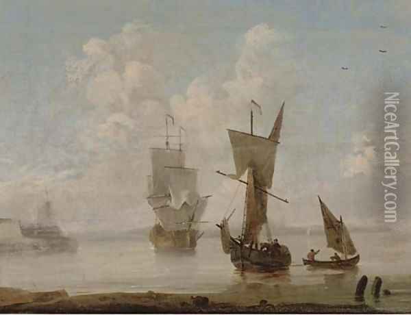 Arriving at the anchorage in a calm Oil Painting - Peter Monamy