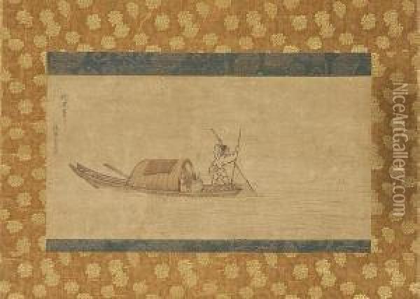 Depicting A Fisherman With A Net Oil Painting - Kano Yasunobu